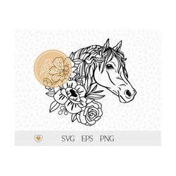 horse with flowers svg, floral horse svg, horse head png, horse lover, svg files for cricut