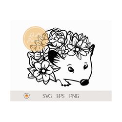 hedgehog svg, floral hedgehog svg, hedgehog with flowers svg, png files
