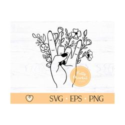 rock on hand svg, heavy metal hand with flowers svg, sign of the horns svg, png files