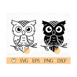 cute owl on a branch svg, owl svg, owl silhouette svg, png file