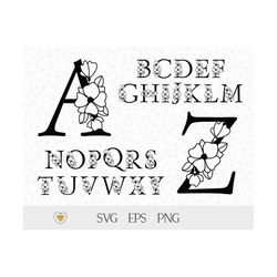 flower alphabet svg, floral letters svg, botanical alphabet png, svg files for cricut