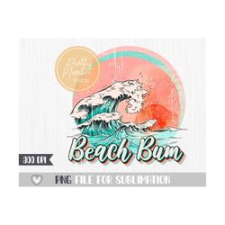 beach bum png, beach waves shirt sublimation design, retro png