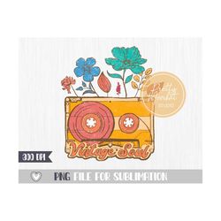 vintage soul png, cassette tape with wildflowers png, retro sublimation design