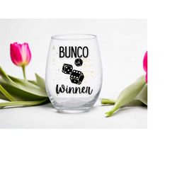 bunco winner wine glass for bunco night parties with friends with wine party favors for neighborhood stemless wine glass