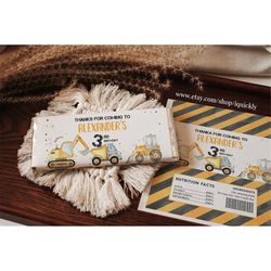 editable construction candy bar wrapper chocolate bar wrappers dump truck party favors 1st birthday digital download pri