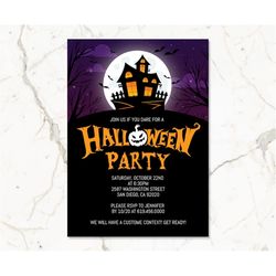 halloween party invitation editable, ghost invitations, costume party, spooktacular, halloween theme, instant download,