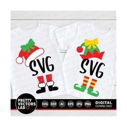 santa girl svg, elf girl svg, santa hat and feet cut files, christmas svg dxf eps png, elf legs clipart, elf hat & feet, silhouette, cricut