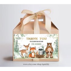 Editable Woodland Box Label Printables Woodland animals Favors gift box labels first birthday Templates Printable Instan