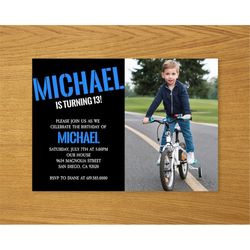 photo black and blue birthday invitation for boys teens/any age/color/edit yourself printable blue birthday invitations/