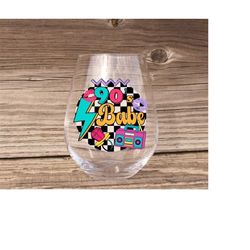 90s babe retro wine glass multi colored 90s theme glass stemless wine glass decade unique wine glass gifts gift boxes wi