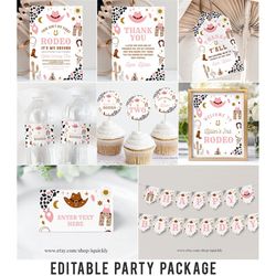 editable my second rodeo party decorations cowboy package birthday wild west ranch girl bundle party template digital in