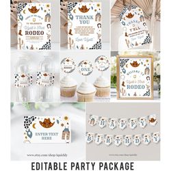 editable my first rodeo party decorations cowboy package birthday wild west ranch boy bundle party package template digi