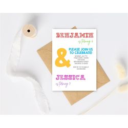 colorful joint birthday party invitation template, modern minimalist double birthday party, siblings birthday party invi