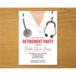 doctor retirement invitations template, doctor retirement party invitation for women, pharmacist, medical retirement, st