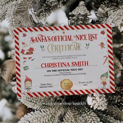 editable santa claus official nice list certificate letter from desk santa claus christmas eve north pole corjl template