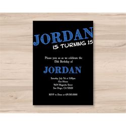 black and blue birthday invitation for boys/any age & color edit yourself printable birthday invitation/instant download