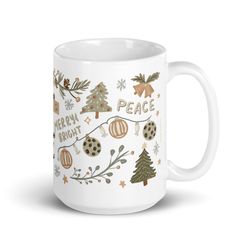 neutral christmas mug, doodles christmas mug, christmas gifts, holiday mug