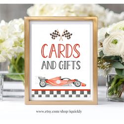 cards and gifts sign race car birthday party sign two fast birthday table sign racecar decor racing boy instant download