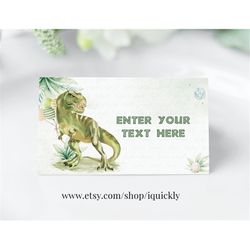 editable three rex food tags, dinosaur buffet label, dino tent card food labels,  place cards, table card, girl instant