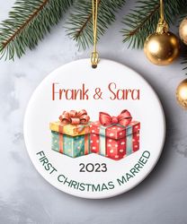 personalized first christmas married ornament, customized christmas gift for newly married couple, wedding keepsake