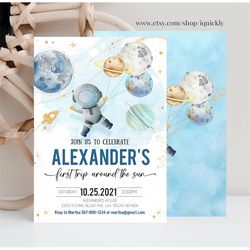 EDITABLE First Trip Around the Sun Outer Space First Birthday Invitation Galaxy Blast Off  Printable Templates Digital D