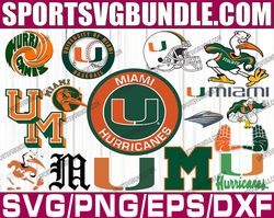 bundle 16 files miami hurricanes football team svg, miami hurricanes svg, n c a a teams svg, n c a a svg, png, dxf, eps