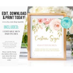 editable blush pink floral custom sign, baby shower, bridal shower, birthday signs, momosa bar, card gift dont say baby