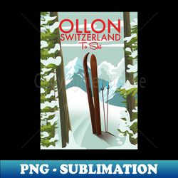 Ollon Switzerland Ski poster - Retro PNG Sublimation Digital Download - Add a Festive Touch to Every Day