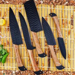 handmade damascus chef set of 5 pcs, personalized chef's knives gift for him, christmas gift, father's day damascus gift