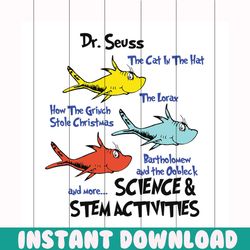 science and stem activities svg, dr seuss svg, the cat in the hat svg, how to grinch stole christmas svg, the lorax svg,