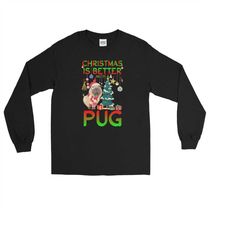 ugly santa riding pug dog christmas for men women girls kids, funny santa claus gift mens long sleeve shirt