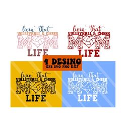 livin' that volleyball & cheer mom life svg, volleyball shirt svg, mom life svg, volleyball mom svg, cheer mom svg, leopard font svg,