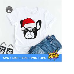 frenchie with santas hat svg, dog santa hat svg, frenchie bulldog svg, funny christmas svg