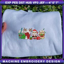 christmas coffee embroidery designs, christmas embroidery designs, merry christmas embroidery, hand drawn embroidery designs