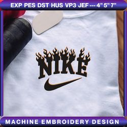 black nike with flame embroidered – hoodie embroidered, instant download, embroidery file, embroidery pattern