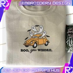 boo you whore embroidery design, spooky halloween embroidery machine design, hello spooky 3 sizes, format exp, dst, jef, pes