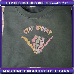 hello spooky embroidery design, stay spooky embroidery design, skeleton halloween embroidery machine file, retro halloween file