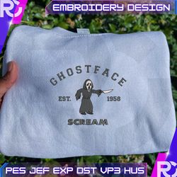 ghost face craft embroidery design, scary halloween embroidery file, horror scream embroidery machine design