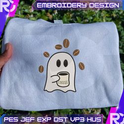 spooky coffee embroidery design, stay spooky embroidery file, spooky halloween embroidery machine design