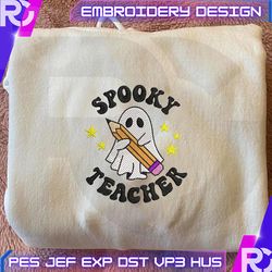 spooky teacher embroidery machine file, halloween spooky embroidery file, spooky vibes embroidery design
