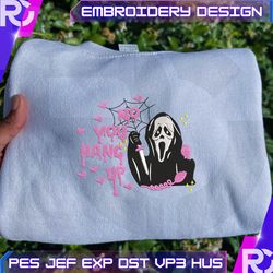 no you hang up embroidery design, face ghost embroidery machine file, scary halloween embroidery design for shirt, 3 sizes, format exp, dst, jef, pes