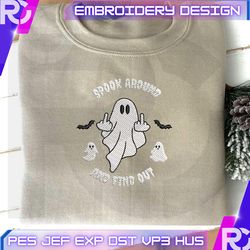 halloween spooky season embroidery machine design, spooky around and find out embroidery design, cute ghost embroidery design