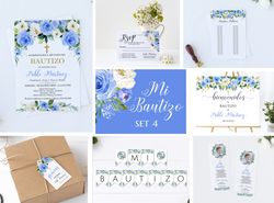 mi bautizo bundle, invitaciones set printable, blue boy spanish baptism invitations set, nino welcome sign mis padrinos