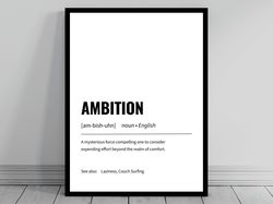 ambition definition print  minimalist office art  funny definition poster  daily affirmation  home office wall art  moti