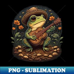 cottagecore aesthetic cute frog playing ukelele on mushroom - premium sublimation digital download - unleash your creativity