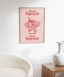 coffee wall art print, red retro quote poster, trendy wall art, cute quote, coffee lover gift, coffee bar, espresso wall