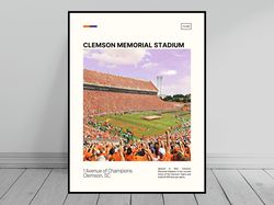 clemson memorial stadium print  clemson tigers poster  ncaa art  ncaa stadium poster   oil painting  modern art