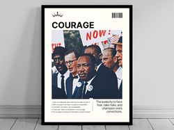 courage daily affirmation print  mlk motivational poster  mid century modern  black mental health men  manifest courage