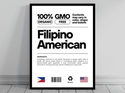 filipino american unity flag poster  mid century modern  american melting pot  rustic charming filipino humor  us patrio