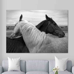 wall art  horse canvas, two horses canvas, large canvas print, lovely wall decor, friendship canvas, nature canvas, blac